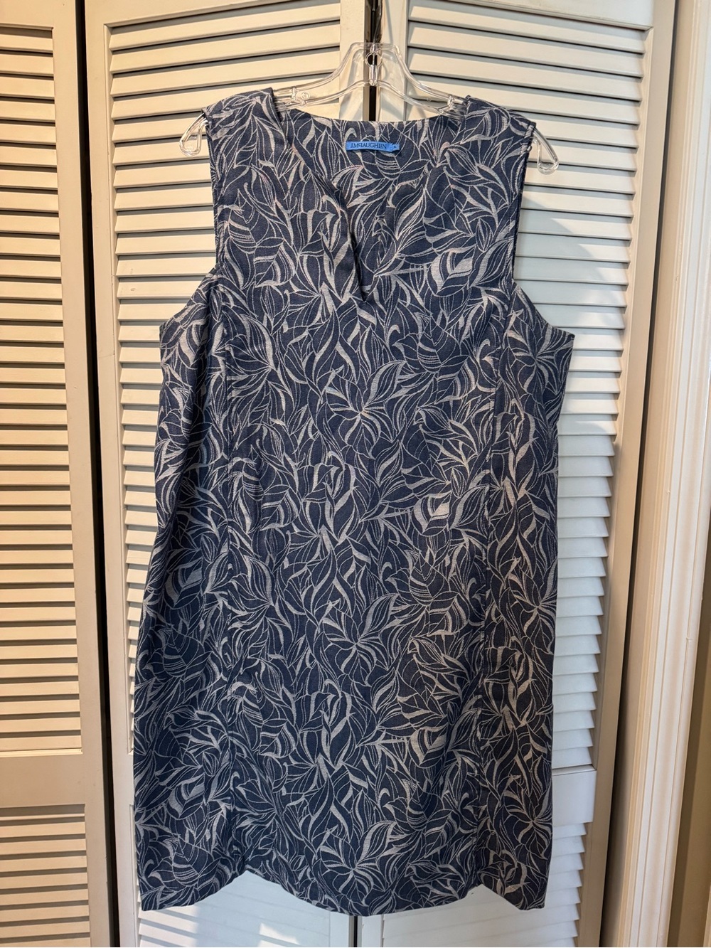 J. McLaughlin Navy and White Leaf-Print Shift Dress